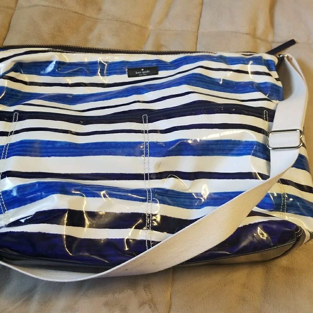 Blue and black striped Kate Spade diaper bag